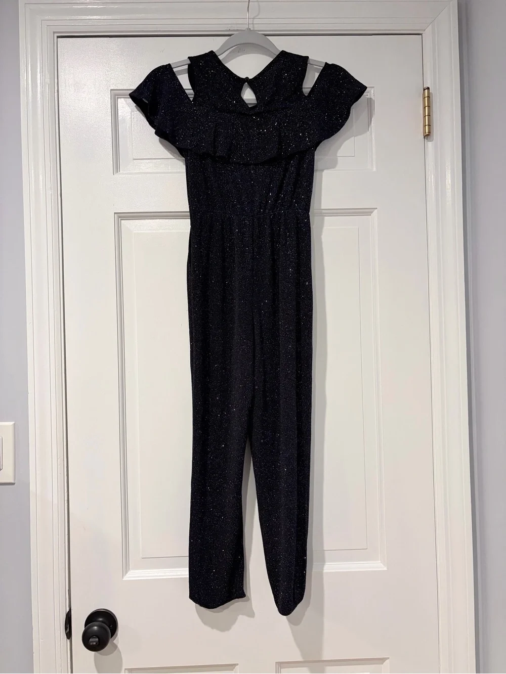 Justice Girls Sparkle Navy Blue Jumpsuit with Ruffle Neck